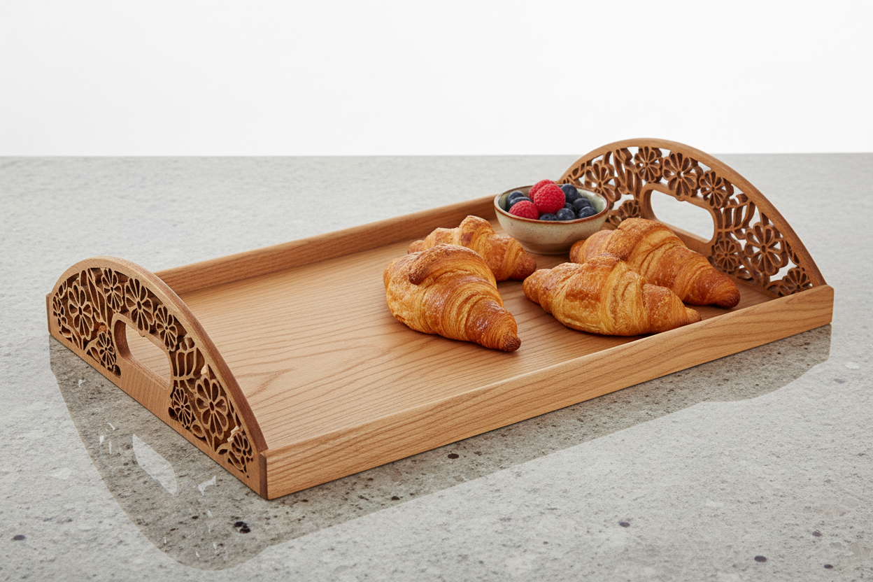 Wood Serving Tray – Floral Handle Style