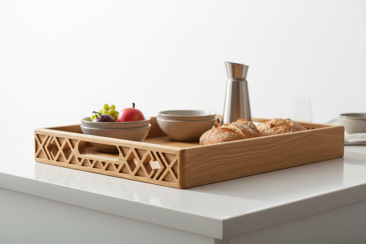 Wood Serving Tray – Geometric Handle Style