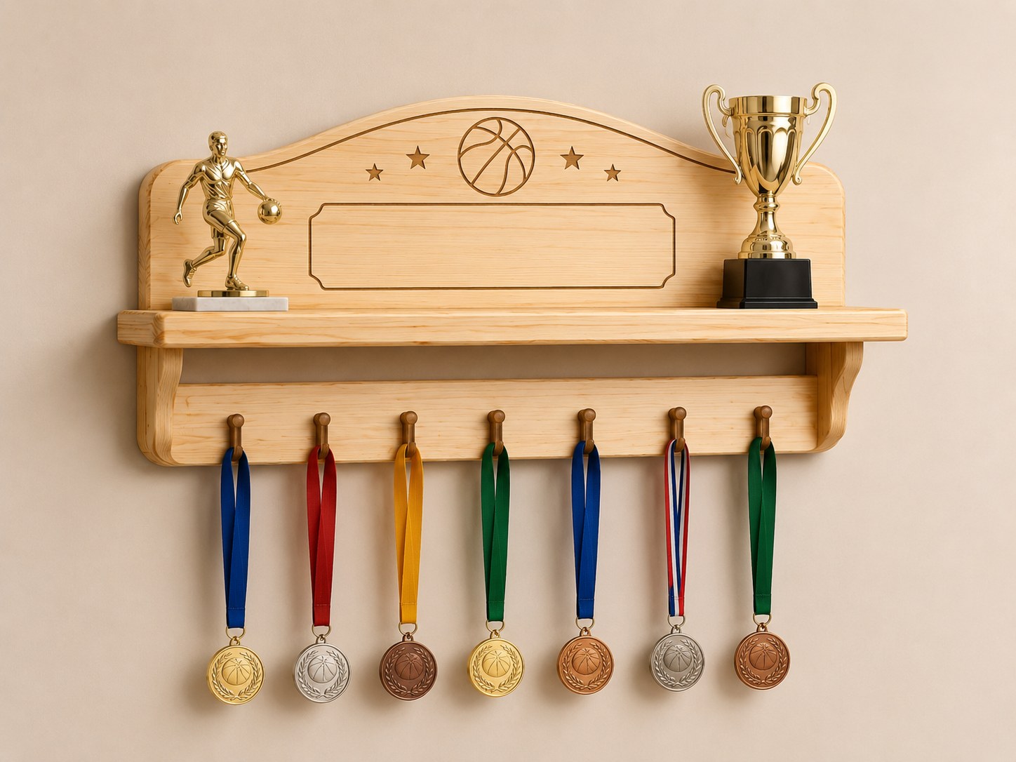 Basketball Medal + Trophy Holder