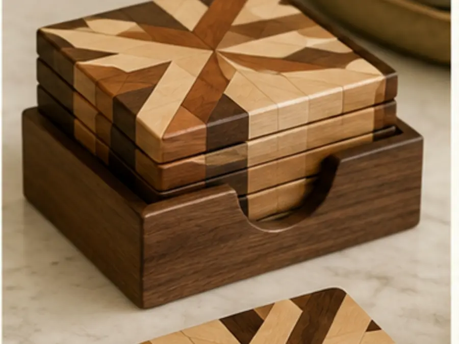 Three-Wood Geometric Coaster Set