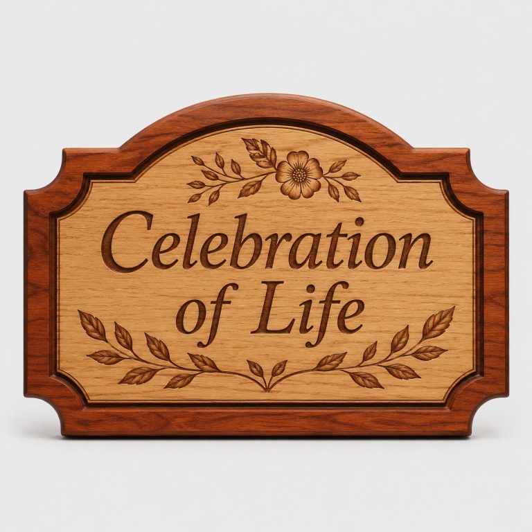 Cherry Oak Celebration of Life Sign - Creative Oasis