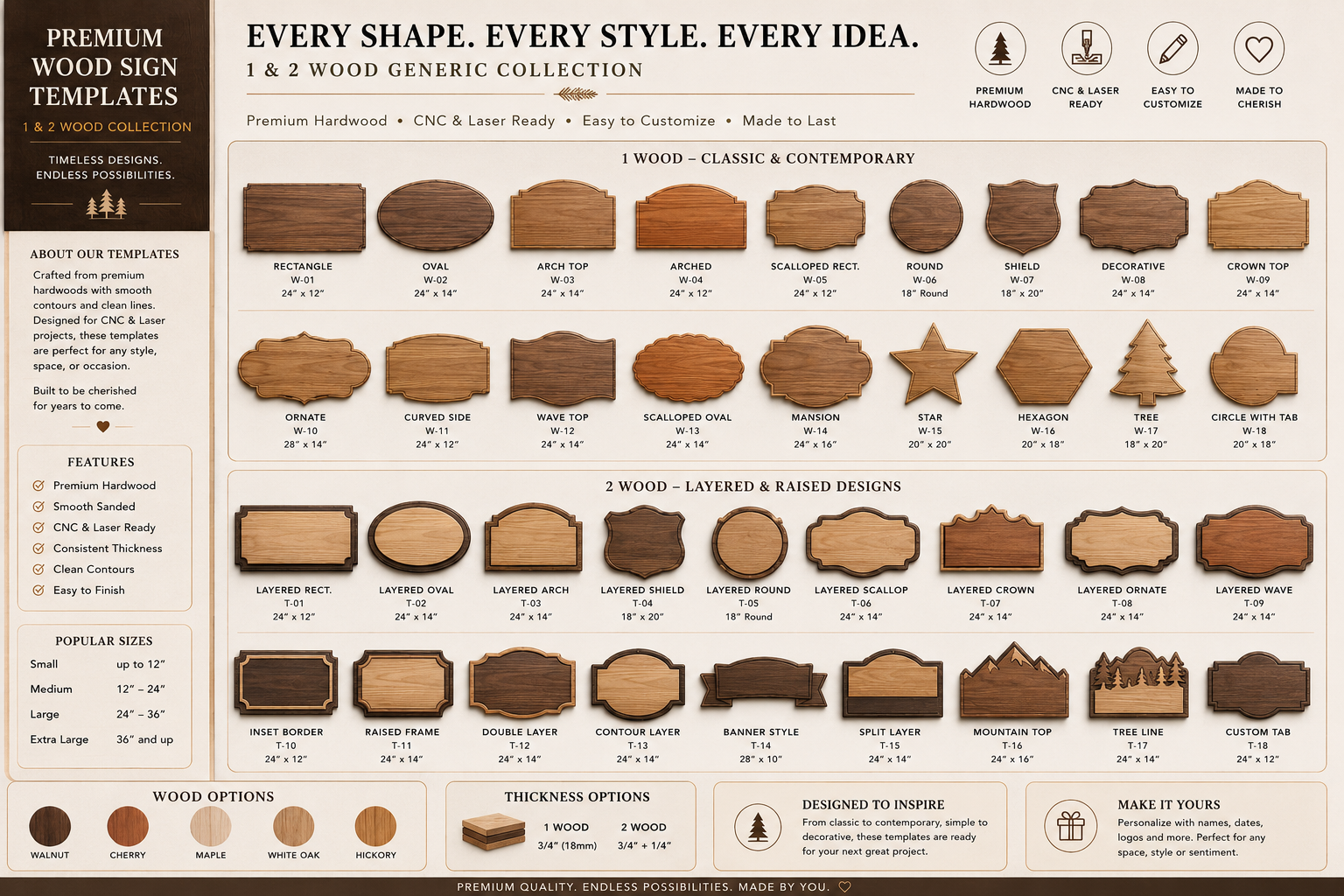 Premium Hardwood Generic Shape Templates